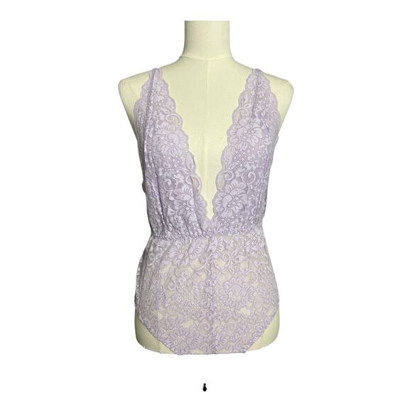 We are HAH / Free People NWT  Comin' In HAHt Bodysuit Lace Coquette Lavender L - Picture 1 of 5